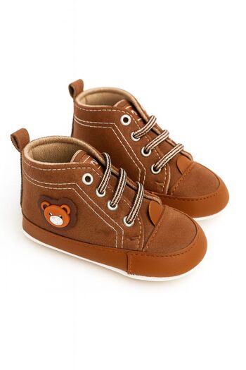 mini mia Baby Anti-Slip Sole Stylish Flexible and Soft First Step Shoes with Teddy Bear Detail, Size 18-19