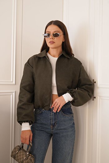 SeninOlsun Khaki Bomber Suede Jacket