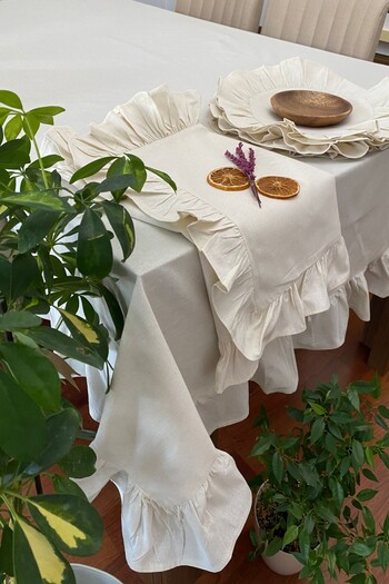 zarafet concept Raw Linen Natural Ruffle Detailed Runner 150X50