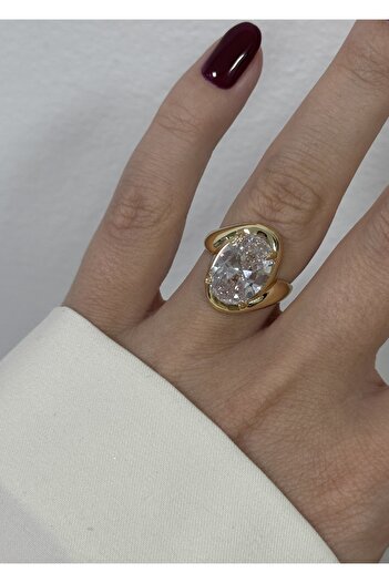 KİLİGİSTANBUL Big White Stone Ring, Adjustable