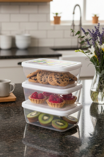 ELDİPA Set of 3 Storage Containers with Sticker Patterned Lids – 850 ml Plastic Food Storage Box