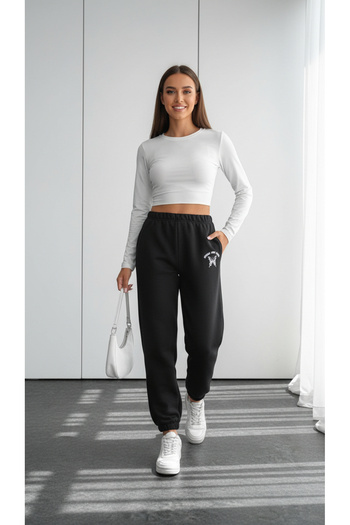 Mood Lab High Waisted Jogger Sweatpants with Fleece Lining Inside, Pockets, and Print Detail