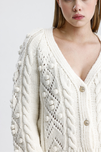 Figo Women's Pompom Patterned Knitwear Cardigan