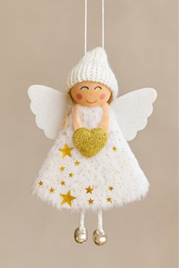 BeySüS Christmas Pine Tree Ornament Snow Angel White Wing with Gold Heart