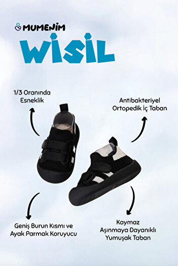 Mumenim Wisil Baby Kids Flexible Orthopedic Sole Black Sports Daily First Step Shoes