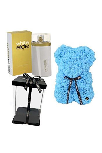 velve Set cadou fete, Ursulet floral albastru din spuma 25 cm si Parfum Louis Varel White Side Women