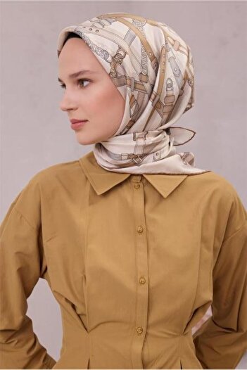 Belli Tivil Pure Silk Scarf 4200 - 06 Μοτίβο κρεμ ζώνης