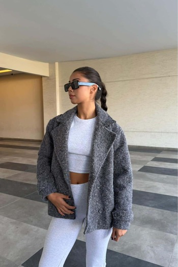 Güneş Gri Cozy Oversize Kaşe Ceket