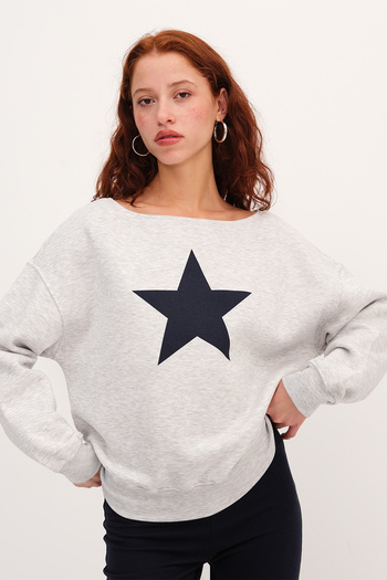 Addax Star Printed Embossed Sweatshirt S1842