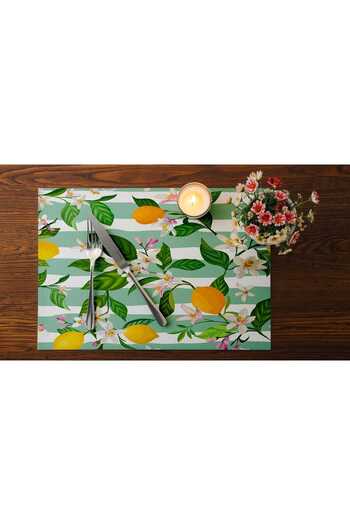 Queen Jera 2-Piece Washable Fabric American Tablecloth - Striped Lemon Pattern 30 X 45 cm Stylish Table Decor