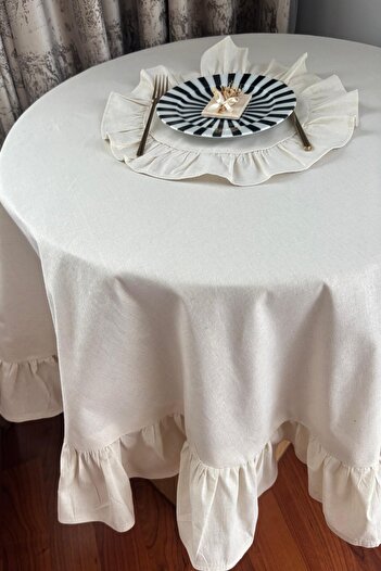 zarafet concept Raw Linen Natural Ruffled Round Tablecloth