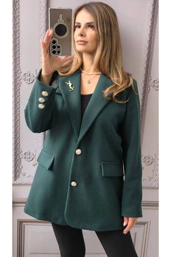 MAXORA SHOP Elegant women's jacket made of striped fabric with removable brooch