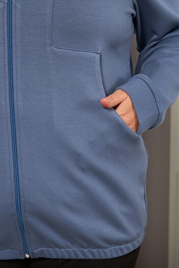 RMG Large Size Sweatshirt with Pocket Detail Indigo