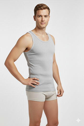 FAMESTEKSTİL 6-Pack Men's Gray Combed Cotton Tank Tops