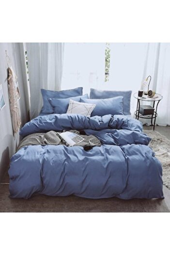 COM LIVING HOUSE Bed Linen, Cotton Ranforce, Blue, 2 persons, 50X70, 180X200