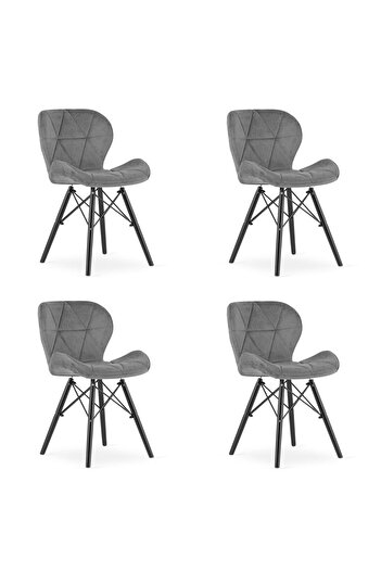 Artool Set of 4 Scandinavian style chairs, Artool, Lago Velvet, velvet, wood, gray and black, 47x36x73.5 cm