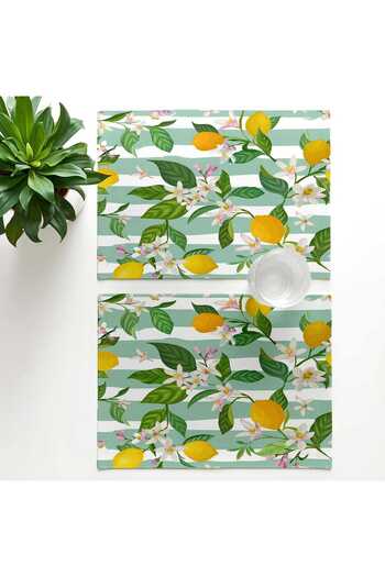 Queen Jera 2-Piece Washable Fabric American Tablecloth - Striped Lemon Pattern 30 X 45 cm Stylish Table Decor