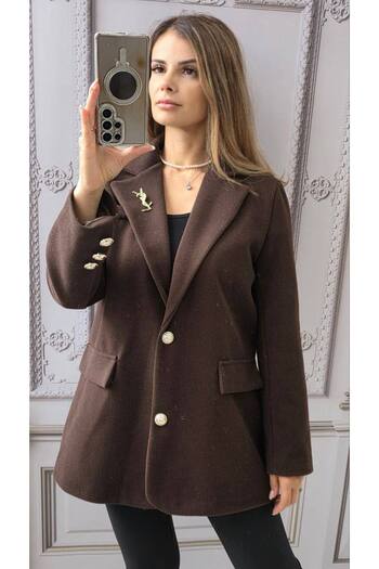 MAXORA SHOP Elegant women's jacket made of striped fabric with removable brooch