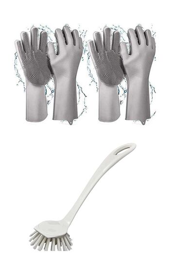 Flink Sauber Dish Brush Round Head & Serrated Magic Dishwashing Glove Kitchen Bathroom Cleaning