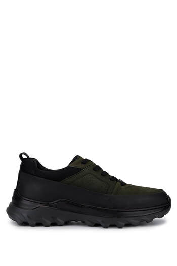 Tamer Tanca Men's Genuine Leather Black Matte/Khaki Sneakers & Sports Shoes