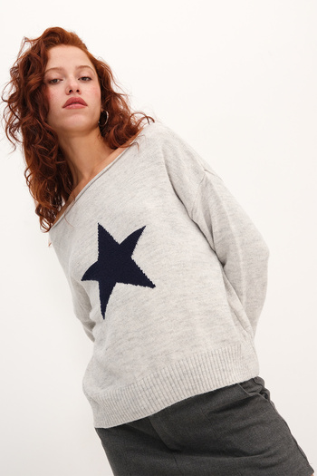 Addax Star Patterned Knitwear Sweater K3482