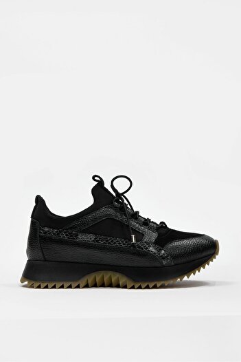 NILUFARR Sidney Siyah Hakiki Deri Yılan Desenli Kadın Sneaker