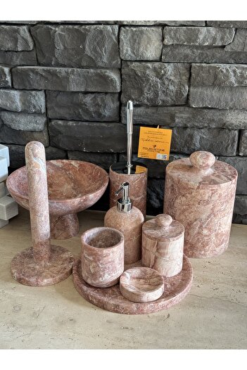 Polen Stone – 9 Piece Red Travertine Natural Stone Bathroom Set