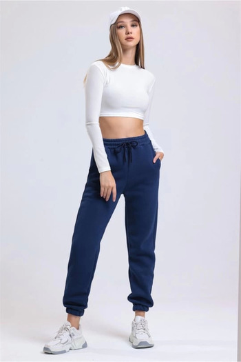 Wear Up 3-threaded, elasticated, navy blue tracksuit with raised hem is001