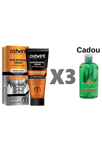 Ostwint Set of 3 depilatory creams for normal skin - 100ml (men) + Gift Aloe vera gel 50ml
