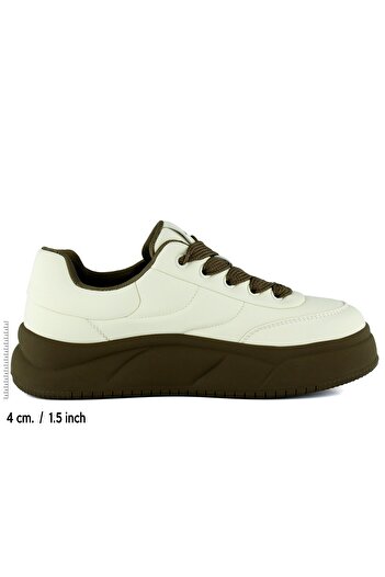 Erkan Saçmacı Beige Vegan Round Toe Lace-Up Flatform Sole Casual Sneaker Sports Shoes