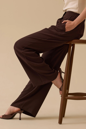 SEÇİL Women's Pleated Detailed Wide Leg Trousers 1014 Brown