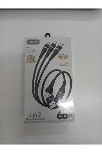 YESPLUS 3 in 2 Metal Fast Cable 66W 1.2m (YS-837) - Black