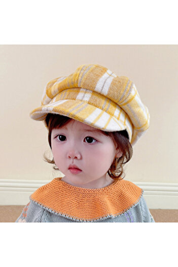 Superbaby Yellow checkered beret for girls - Chic