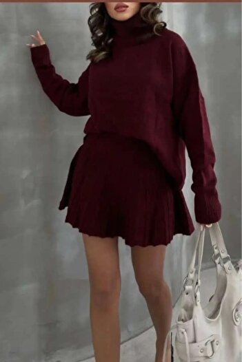 LOBOLIC Modern Design High Neck Knitwear Sweater Skirt Set