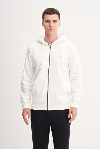 Cazador Raised 3 Thread Fabric Basic Hooded Regular Fit Sweat Cardigan-56170