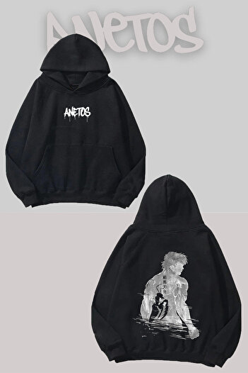 Anetos Bakı Hanma 5 Back Printed Black Hooded Sweatshirt