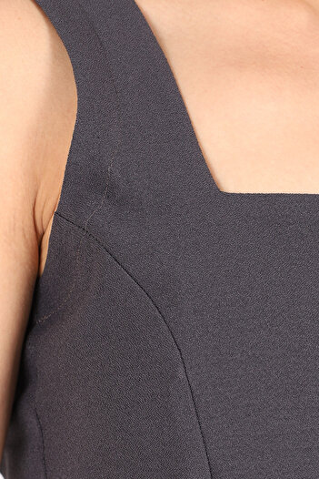 armonika Women's Smoked Square Collar Linen Look Vest with Lace-Up Detail on the Back Arm-25Y001089