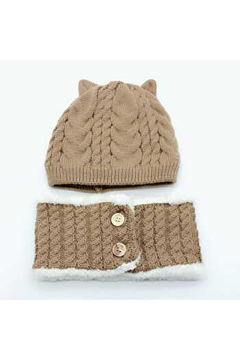 Superbaby Brown fur hat and scarf set - Kitty