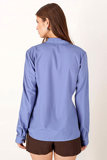 armonika Women's Indigo Long Sleeve Plain Shirt ARM-18Y001176