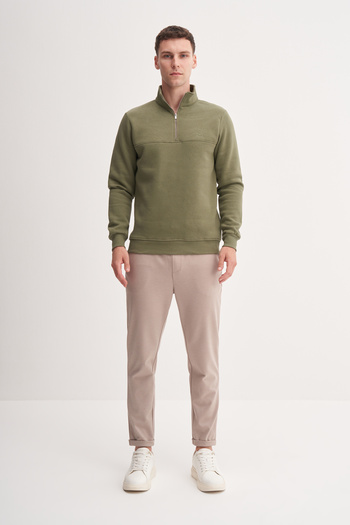 Cazador Slim Fit Stand Collar Soft Raised 3 Thread Sweatshirt-56180