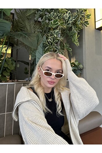 TomyHelf Cream Frame Brown Glass Geometric Sunglasses
