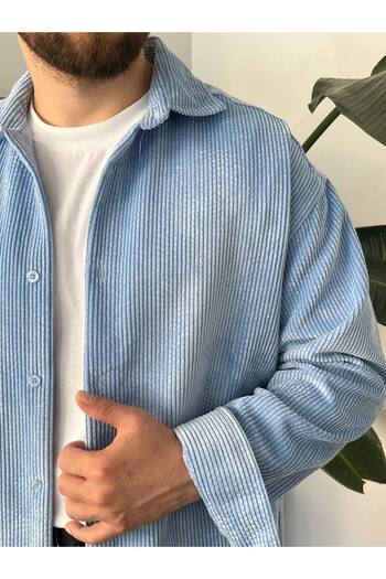 BayAygün 5103 Oversize Velvet Shirt _Blue