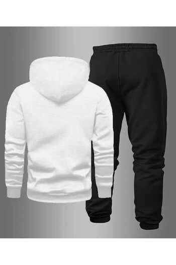 ORVIO Group Men's Minimal Printed Gray Men's Sweat Set
