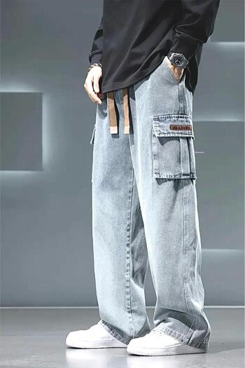 Oksit Reax Luiz Beli Elasticated and Drawstring Commando Baggy Fit Denim Cargo Pants