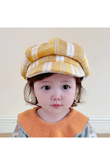 Superbaby Yellow checkered beret for girls - Chic