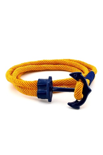 Solfera Yellow Navy Blue Fan Large Metal Anchor Two Rows Wrap Men Bracelet M063A