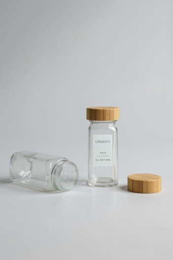 Kitchen Way 12-Piece Glass Spice Jar Set with Bamboo Lid and 360 Degree Rotating Bamboo Stand with Gift Tag Kw-871