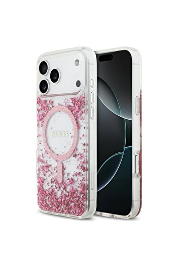 Guess Original Case iPhone 17 Pro Max Resin Bottom Glitter MagSafe, Pink