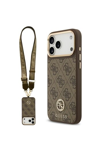Guess Original Case iPhone 17 Pro Max 4G Strass Logo with Big Strap Metal Button MagSafe, Brown