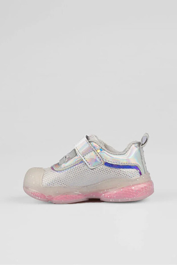 Vicco Pety Size 22-25 Girls' White Light-Up Velcro Sports Shoes – Anatomical Sole Foot Support